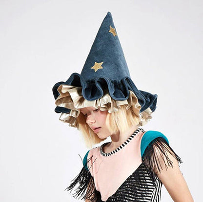 Pointed Soft Blue Velvet Witch Hat