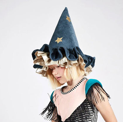 Pointed Soft Blue Velvet Witch Hat