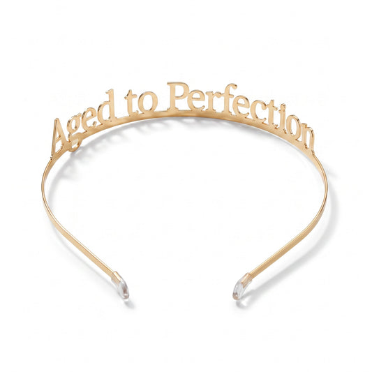 "Aged to Perfection" Golden Metal Headband for Birthdays