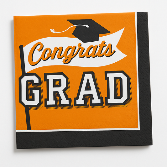 "Congrats Grad!" Orange Graduation Lunch Napkins - 6.5 In. x 6.5 In. - 40 Pack