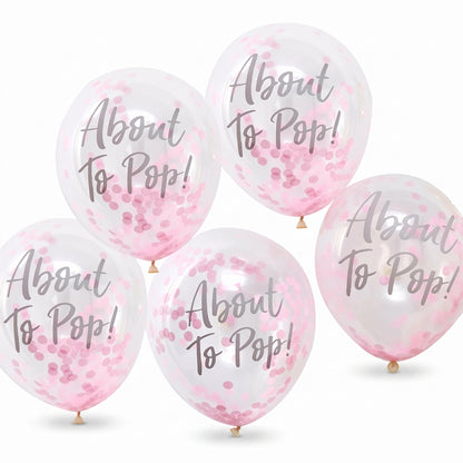"About to Pop!" Pink Confetti Balloons for Baby Shower