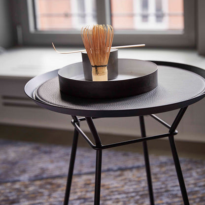 freifrau | leya coffee table with leather inlay | small | black
