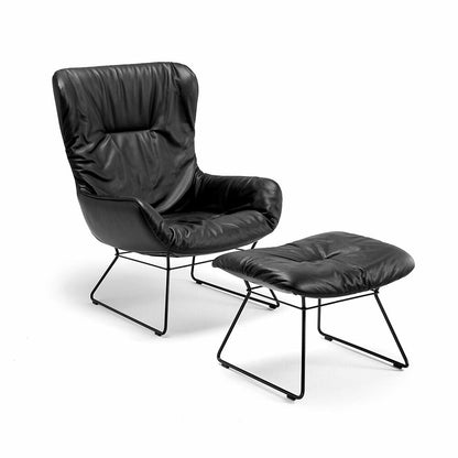 freifrau | leya ottoman | wire frame | orient ebony (black) leather
