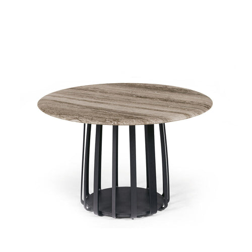 janua | bc 09 basket outdoor coffee table | travertine titanium stone + black base