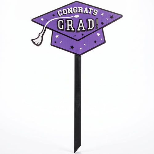 "Congrats Grad" Purple Lawn Sign for Graduation Celebrations