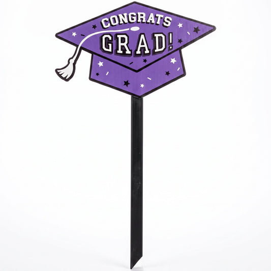 "Congrats Grad" Purple Lawn Sign for Graduation Celebrations