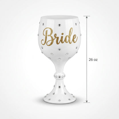 "Bride" Gemstone-Accented Goblet Cup, White, 26 oz