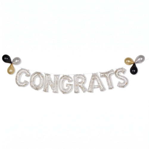 "Congrats" Silver Glitter Confetti Air-Filled Balloon Banner
