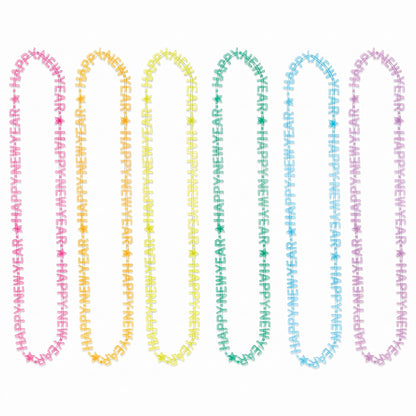 "Happy New Year" Glow-in-the-Dark Necklace Set - Multi-Colored, 6-Pack