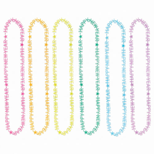 "Happy New Year" Glow-in-the-Dark Necklace Set - Multi-Colored, 6-Pack