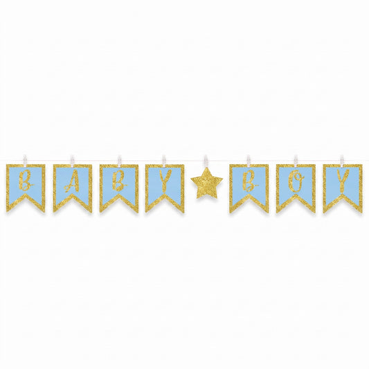 "Baby Boy" Glitter Clothespin Pennant Banner