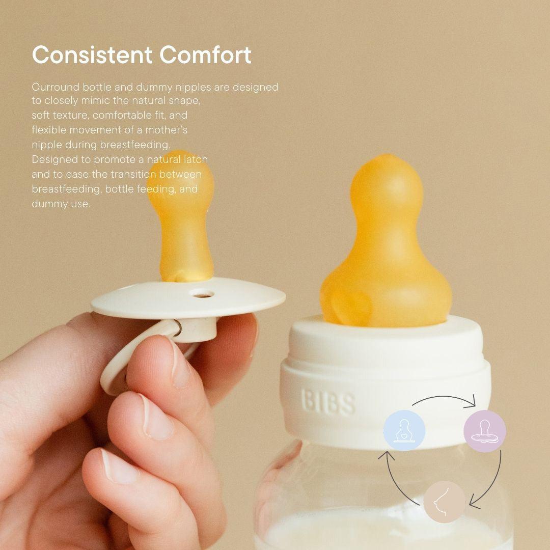 BIBS 2 Pack Slow Flow Glass Baby Bottle Round Latex - 120ml - Blush