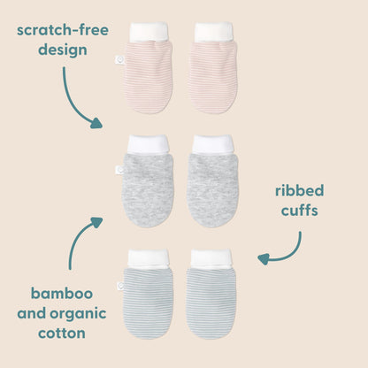 Baby Mittens - Oatmeal Stripe
