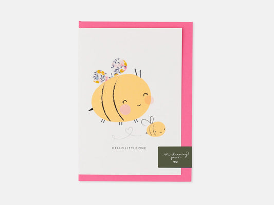 Bee New Baby Card - Liberty Wiltshire Bud Print