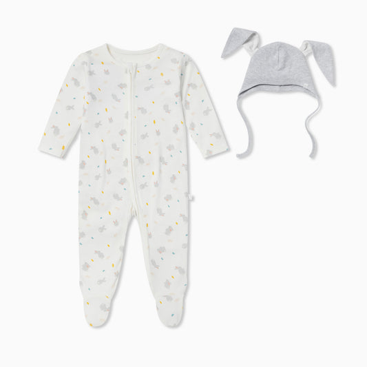 Bunny Clever Zip Sleepsuit & Bonnet Outfit