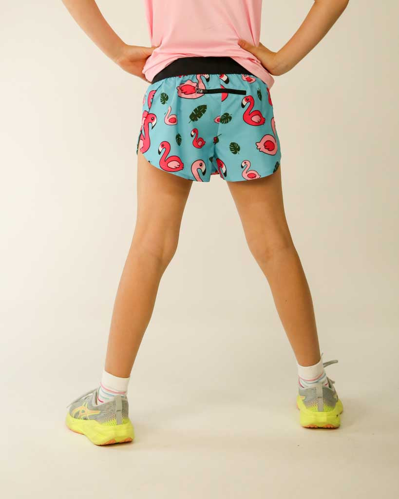 Girls' Blue Flamingo Running Shorts