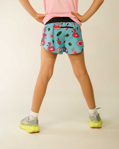 Girls' Blue Flamingo Running Shorts