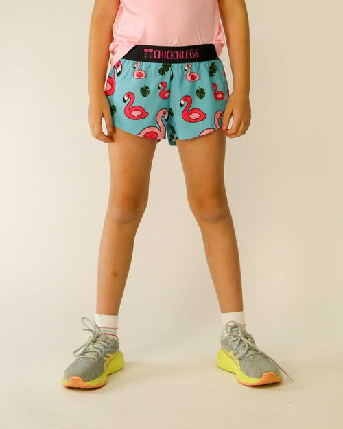 Girls' Blue Flamingo Running Shorts