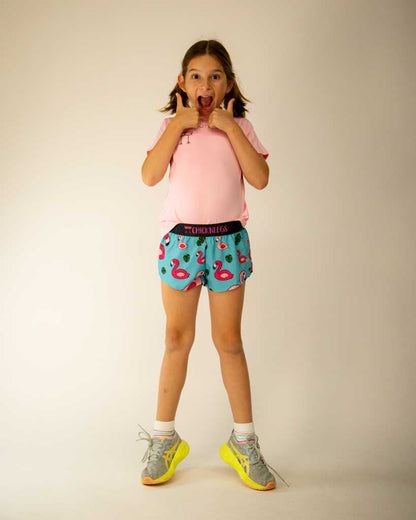 Girls' Blue Flamingo Running Shorts