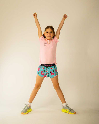 Girls' Blue Flamingo Running Shorts