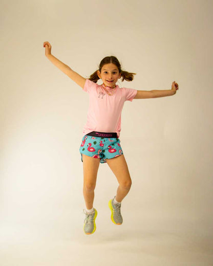 Girls' Blue Flamingo Running Shorts