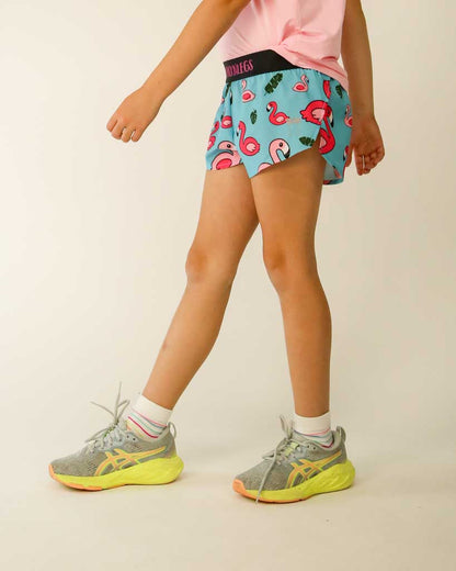 Girls' Blue Flamingo Running Shorts