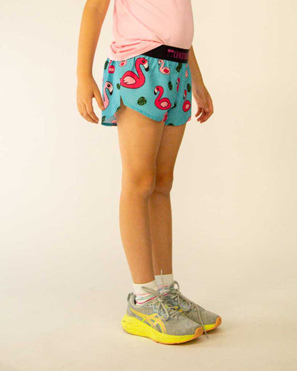 Girls' Blue Flamingo Running Shorts