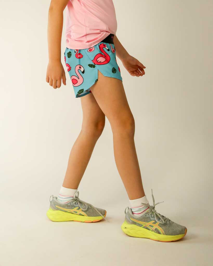 Girls' Blue Flamingo Running Shorts