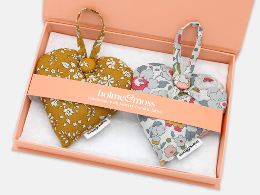 Lavender Heart Gift Box, Liberty Print English Mustard Collection, Set of Two