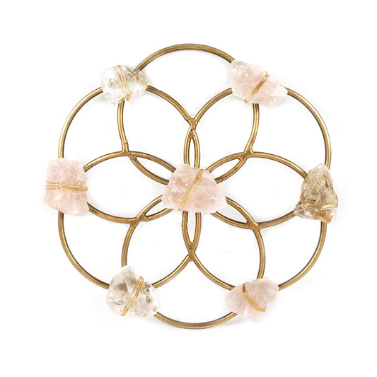 Small Flower of Life Crystal Grid - Rose Quartz and Quartz