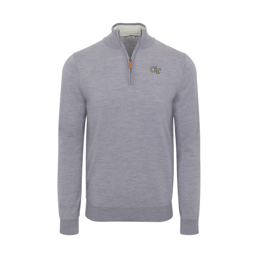 Georgia Tech Grey Melange Cashmere Touch Australian Merino Quarter Zip Sweater