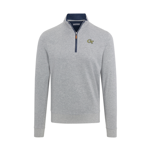 Georgia Tech Heather Cloud Cotton Quarter Zip Pullover Light Grey with Navy Trim