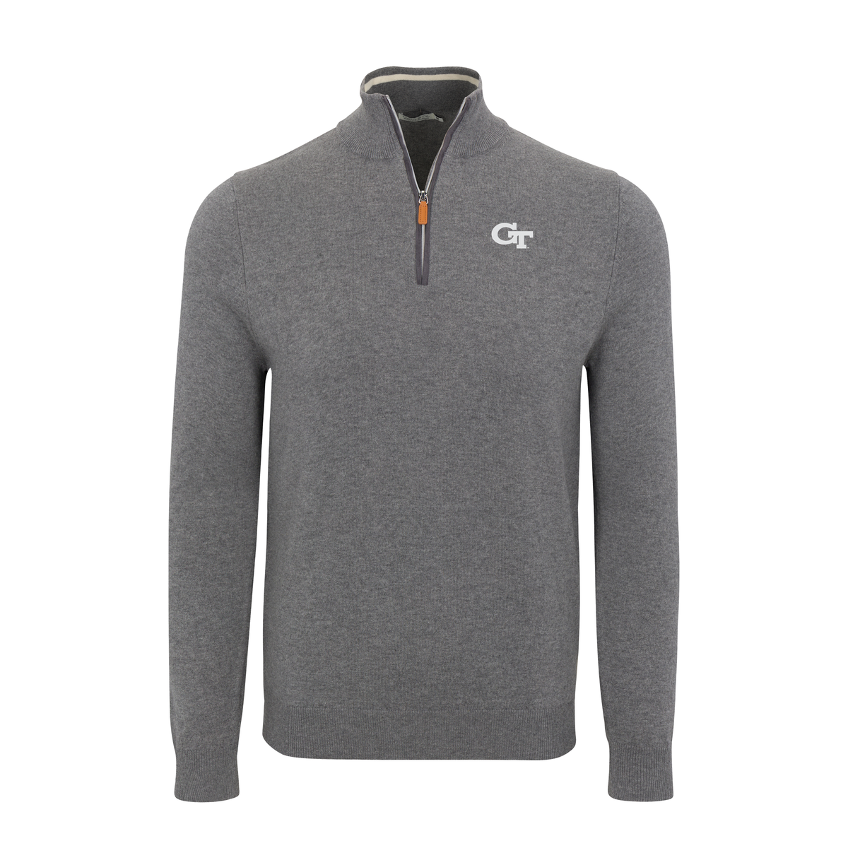 Georgia Tech Grey with Grey Trim Luxury Touch Cotton and Cashmere Quarter Zip Sweater