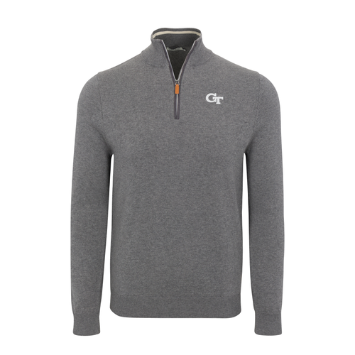Georgia Tech Grey with Grey Trim Luxury Touch Cotton and Cashmere Quarter Zip Sweater