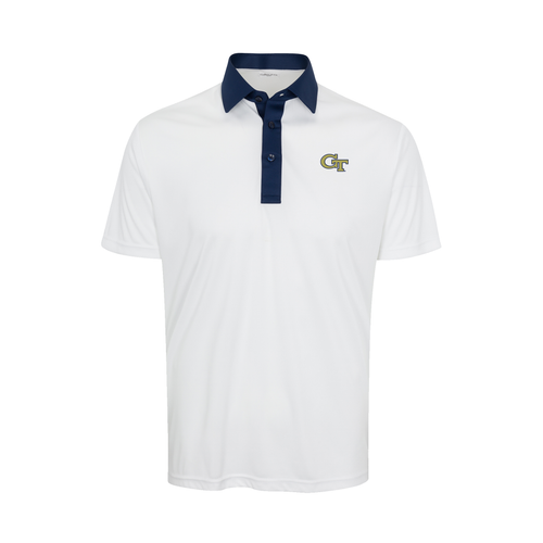Georgia Tech Semi-Spread Collar Polo Austin White with Navy Accent