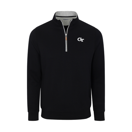 Georgia Tech Heather Cloud Cotton Quarter Zip Pullover Black with Light Grey Trim