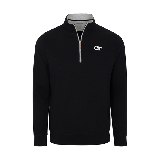 Georgia Tech Heather Cloud Cotton Quarter Zip Pullover Black with Light Grey Trim