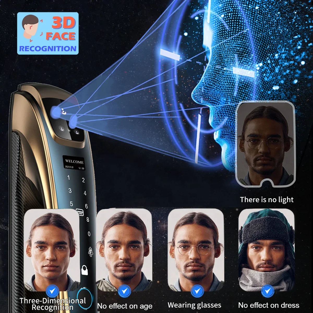 Automatic Fingerprint Electronic Digital Tuya 3D Face Recognition Cards Keys Smart Door Lock Wifi for Home Hotel Apartment