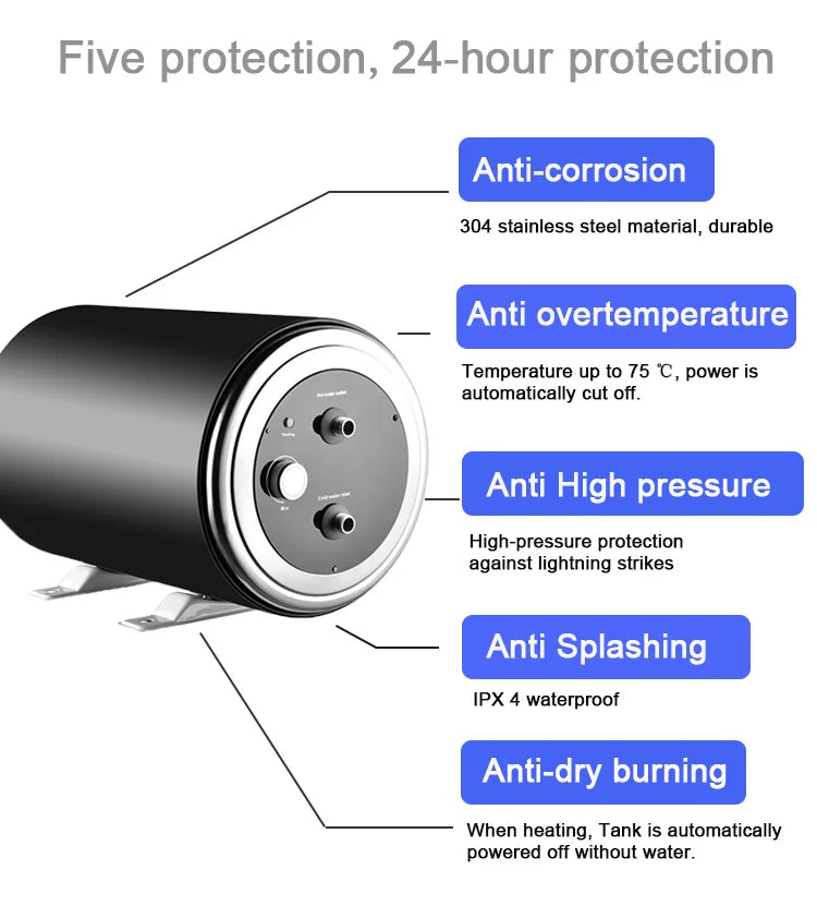 Camper Van Water Tank Dc Rv Storage Water Heater 10L 12V  200W Hot Electric Water Heater for Caravan Shower