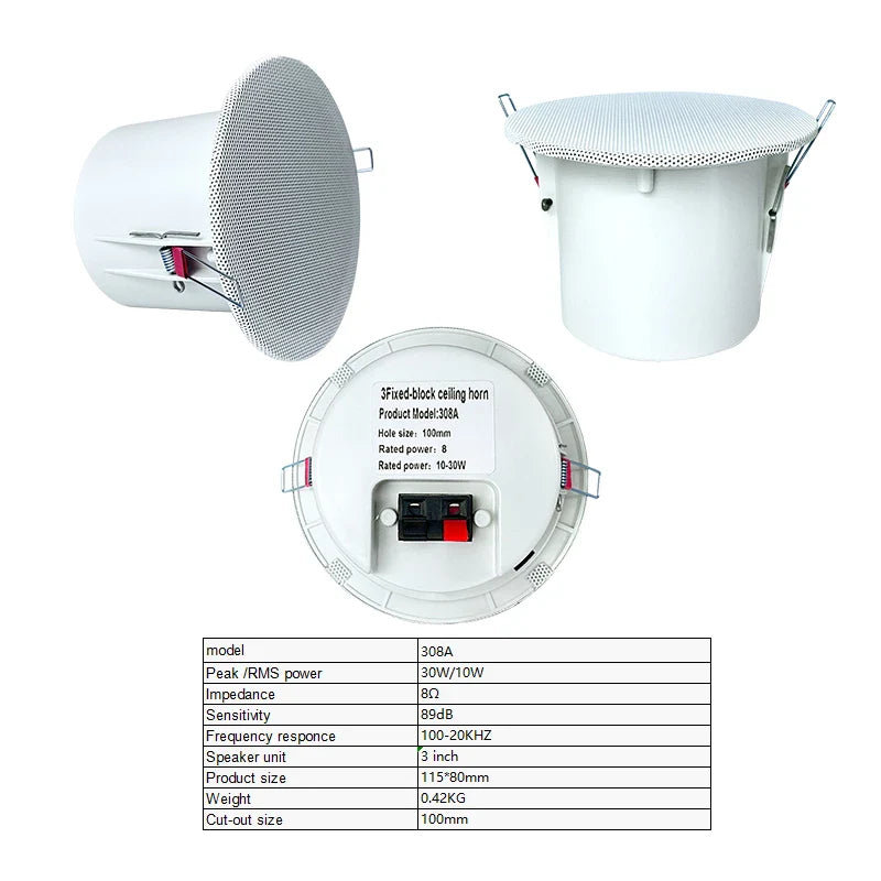 3 Inch Surround Sound Speakers System Ceiling Loudspeakers 8Ohm Roof Speakers for Bathroom Home Background Music Audio 308A