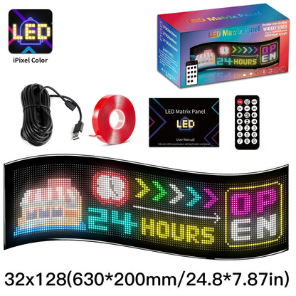 BGZM 32x128 Flexible Matrix LED Screen 12V Android APP-Controlled Universal Fit Car Front Text Advertising Display New 2-Year