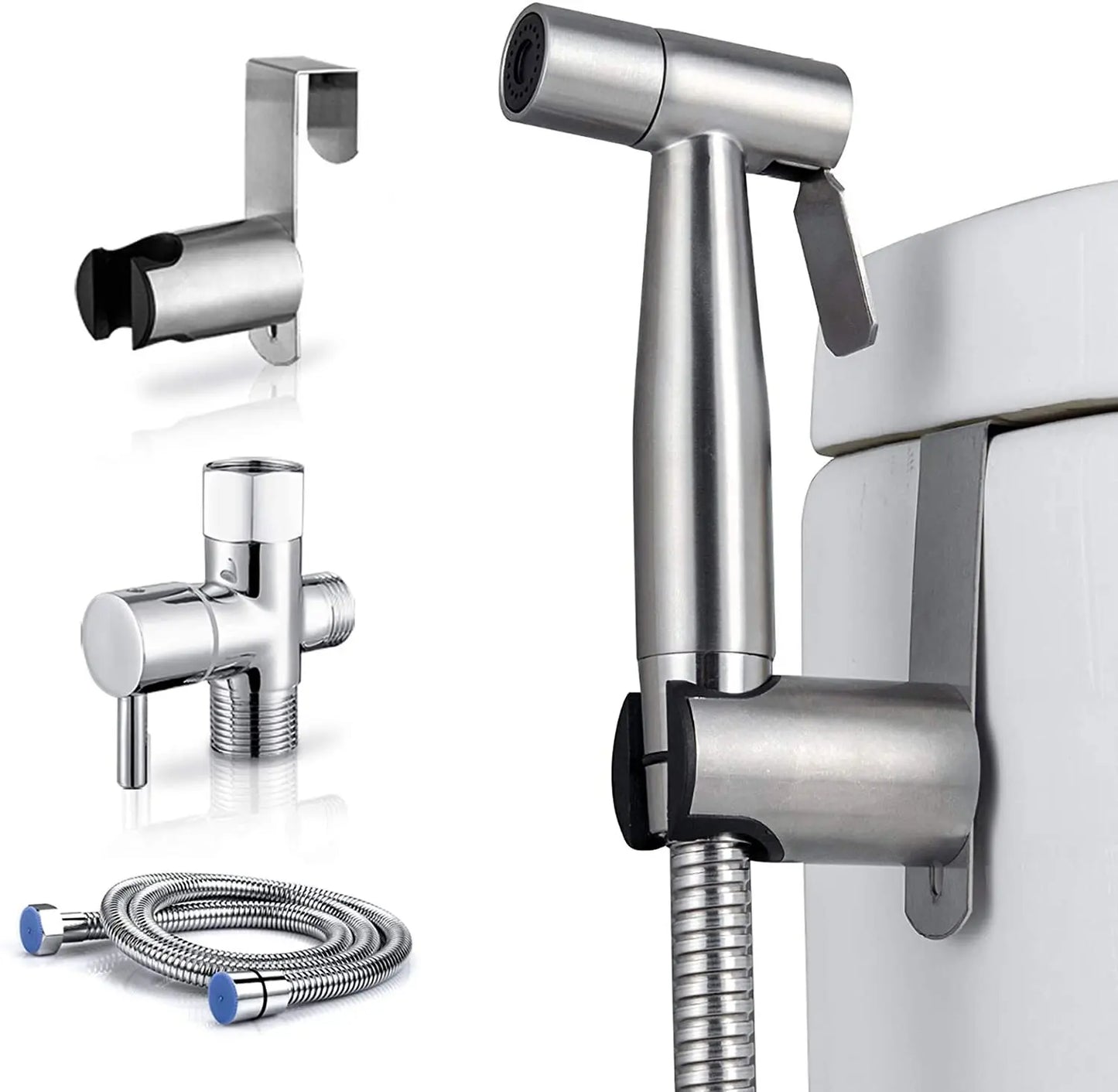 Deao Stainless Steel Handheld Bidet Sprayer Modern Toilet Faucet Adjustable Pressure Diaper Sprayer Set Hose Bathroom