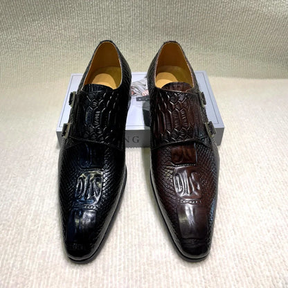 2025 New Style New Design Men's Genuine Leather Monk Shoes Double Buckle Printing Suitable for Business Office Formal Shoes