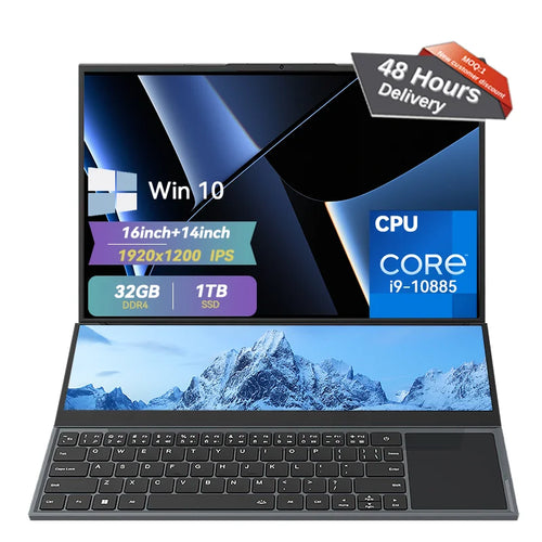 Brand New CPU I7-9850H Win11 Laptop Dual Screen 16+14inch Touchscreen 1920x1200 Gaming Laptops Computer Pc