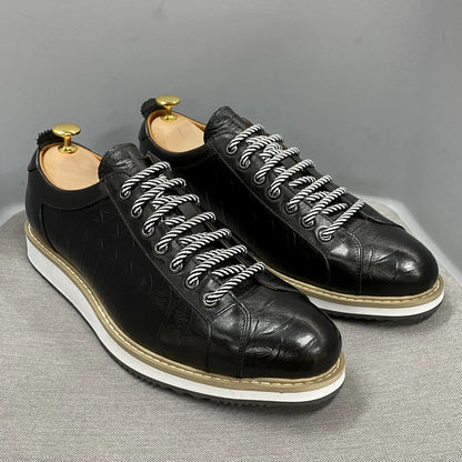 2021 Fashion Designer Men Casual Shoes Pure Cow Leather Walking Street Sports Shoes Luxury Print Flat Green Shoes Men