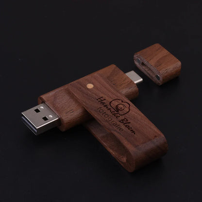 2 in 1 OTG Usb Flash Drive Wooden Flashdisk 16gb 32gb 64gb Type C Mobile Phone USB Memory Storage Stick