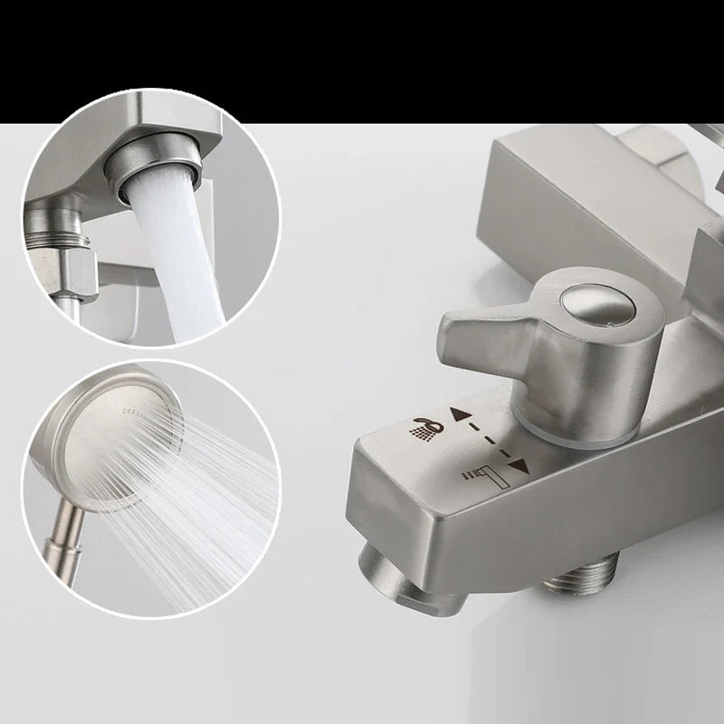 Bathroom Shower Faucet Stainless Steel Triple Bathtub Faucet Mixers Hot Cold Mixer Valve Nozzle Tap Wall Mounted Home Shower Set