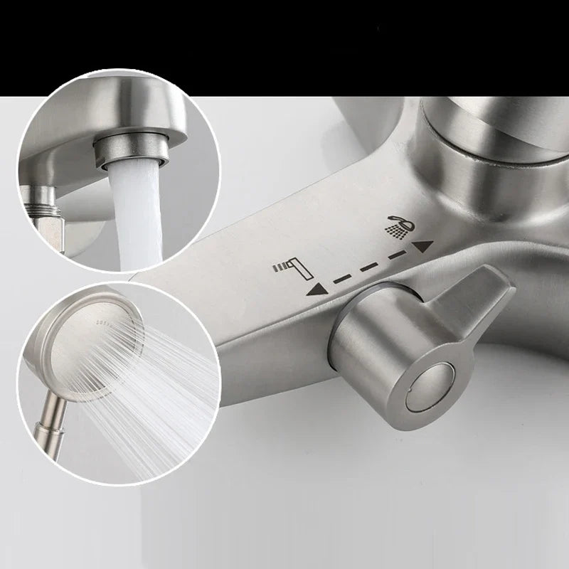 Bathroom Shower Faucet Stainless Steel Triple Bathtub Faucet Mixers Hot Cold Mixer Valve Nozzle Tap Wall Mounted Home Shower Set
