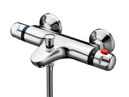 Dual Handle Brass Thermostatic Valve Concealed Hot Cold Shower Faucet Set Soft Spray Polished Chrome Finish