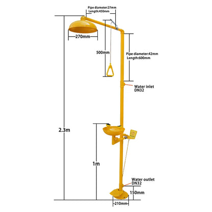 304 Stainless Steel Emergency Eyewash Shower with Yellow ABS Coating Safety Product for Eye Wash
